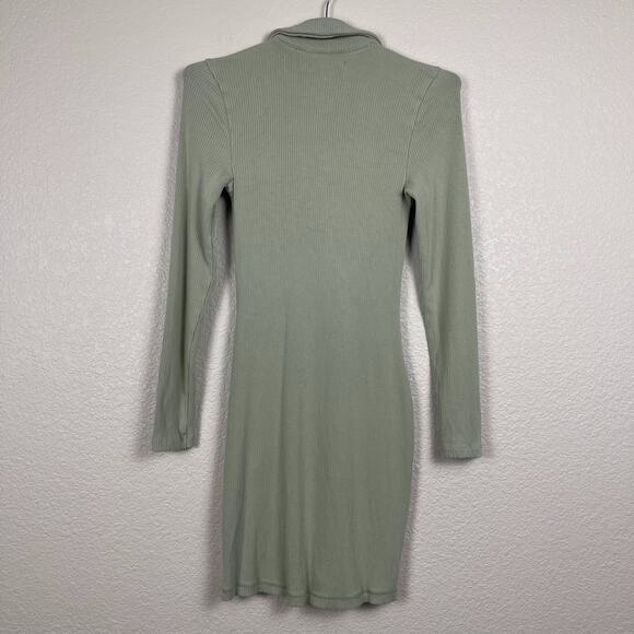 Abercrombie & Fitch Green Ribbed Shirt Dress Green Size XXS Ruched Knit - Picture 3 of 8